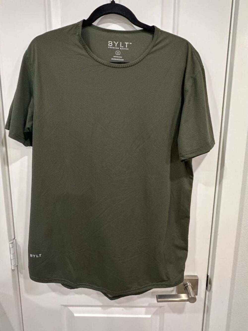 BYLT Premium Basics Drop-Cut Lux Short Sleeve Crew Neck T-Shirt in Olive Green